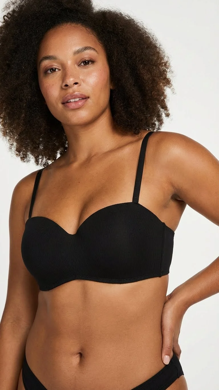 LunaIntim Kaymaz Pamuklu Straplez Terletmeyen Siyah Basic Sütyen - Arka Görünüm